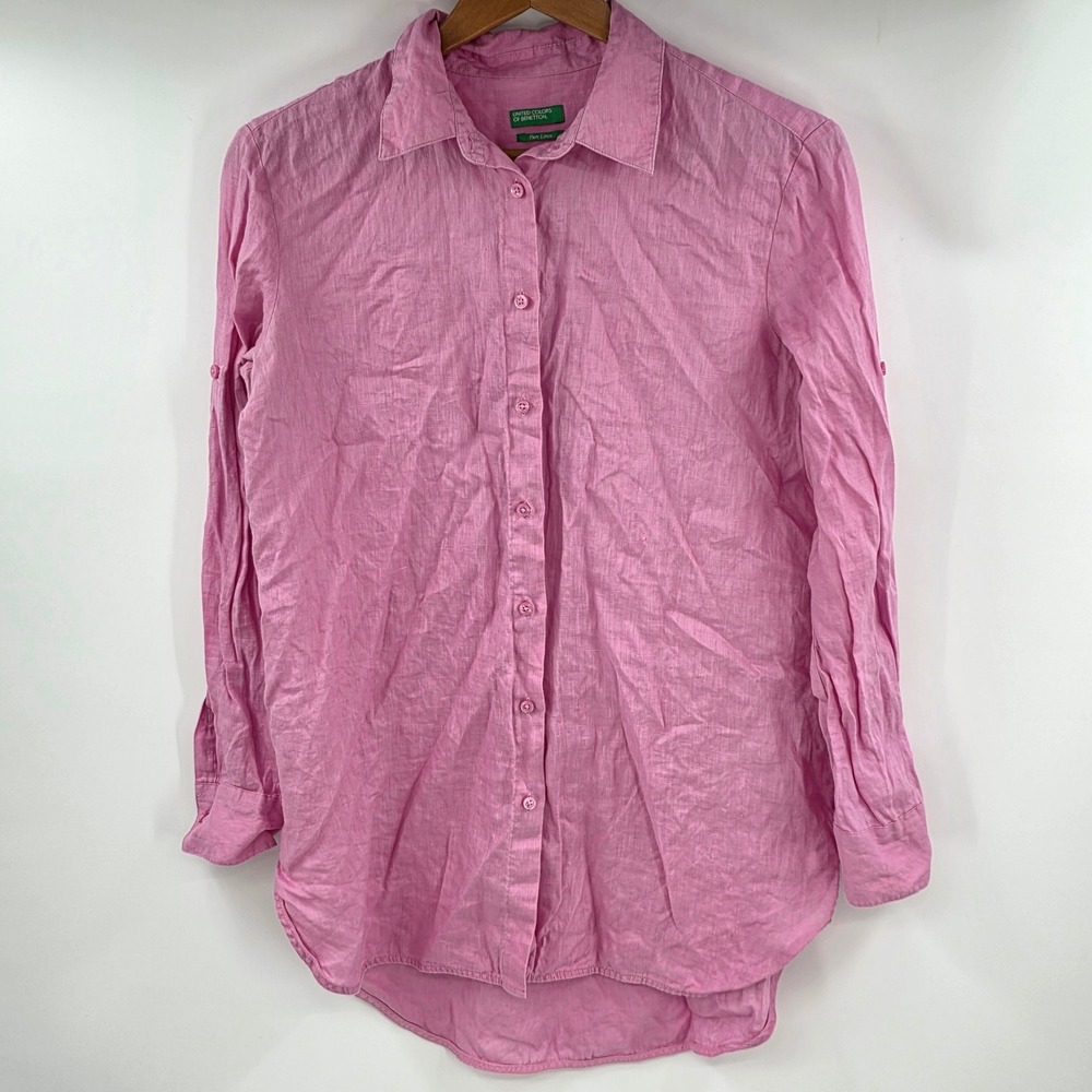 United Colors of Benetton Pink 100% Pure Linen Button Down Shirt Small